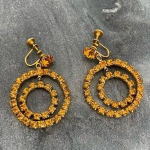 Vintage Topaz Crystal 1960’s Mod Earrings Screw Back